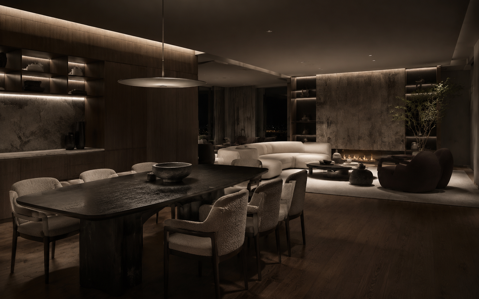 A sophisticated contemporary dining interior